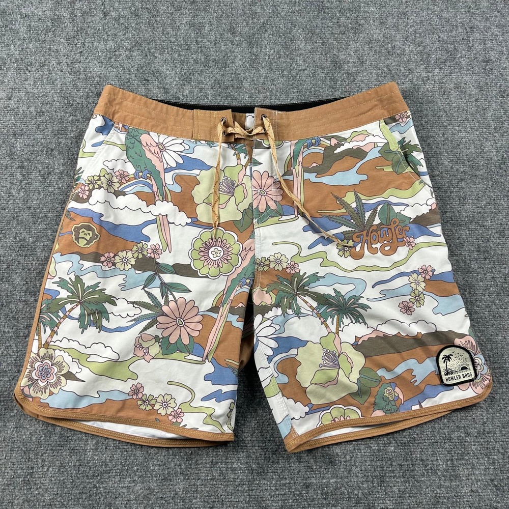 Howler Brothers Board Shorts Mens 38 Multicolor Tropical Floral Parrot Surf